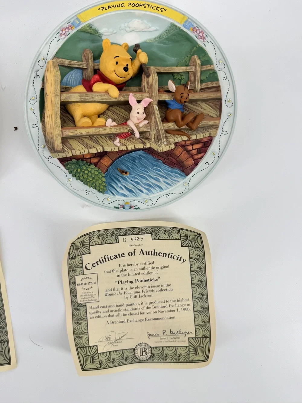 Winnie the Pooh 'Playing Poohsticks' Decorative Wall Plate - Yellow/Red